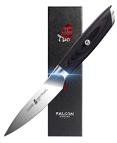 TUO Fruit Paring Knife, Peeling Knife 3.5 inch – German HC Steel – Full Tang Pakkawood Handle – Falcon Series with Gift Box
