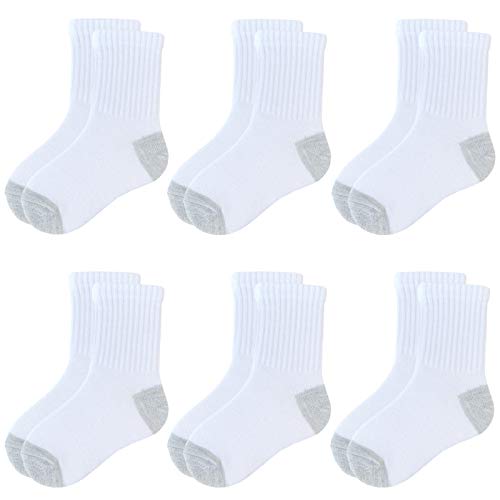 Jamegio Boys’ Crew Socks 6 Pairs Cotton Athletic Socks for Toddlers Boys Girls(2-4 T)