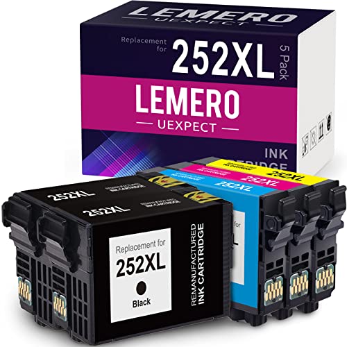 252XL LemeroUexpect Remanufactured Ink Cartridge Replacement for Epson 252XL 252 XL T252XL Ink Combo Pack for Workforce WF-3640 WF-7620 WF-7720 WF-3620 WF-7610 Printer Black Cyan Magenta Yellow, 5P