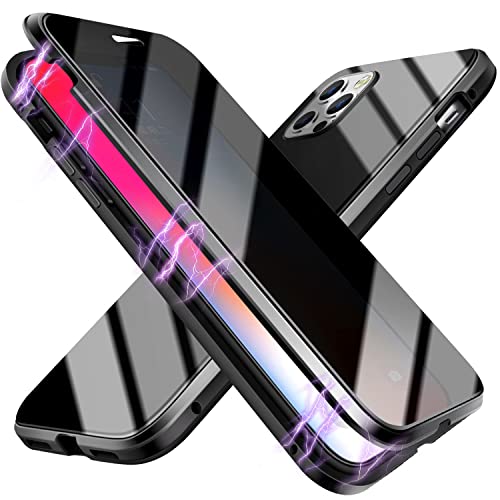 ESTPEAK Compatible with iPhone 12 Pro Max Magnetic Case,Anti Peep Magnetic Double-Sided Privacy Screen Protector Clear Back Metal Bumper Anti-Peep Phone Cases Cover Compatible with iPhone 12 pro max