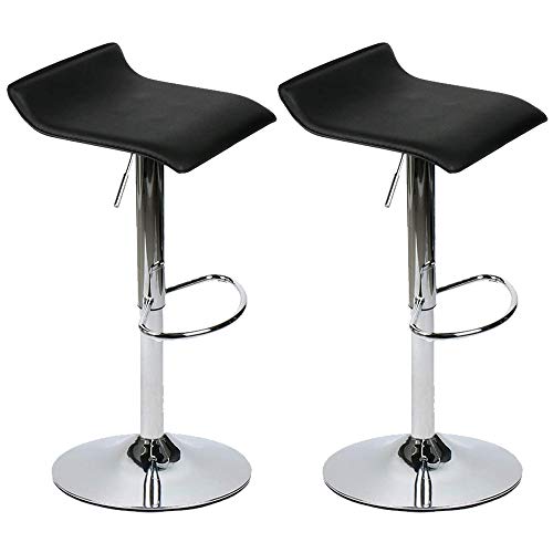 Adjustable Bar Stools, Adjustable PU Leather Bar Stool Counter Swivel Chrome Bistro Dining Chair Set of 2 (Black, 1)