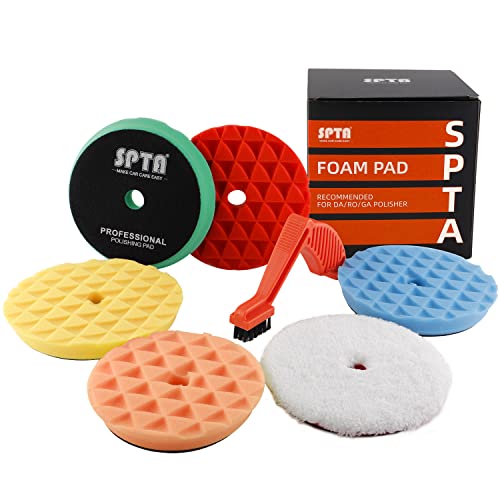 Polishing Pads, 5Pc 6 Inch 150mm Orbital Buffer Polisher Pads and 1Pc Microfiber Buffing Pads, Foam Polish Pad for Compounding, Polishing and Waxing, for 6”/150mm Backing Plate Car Polisher -TPPMIX