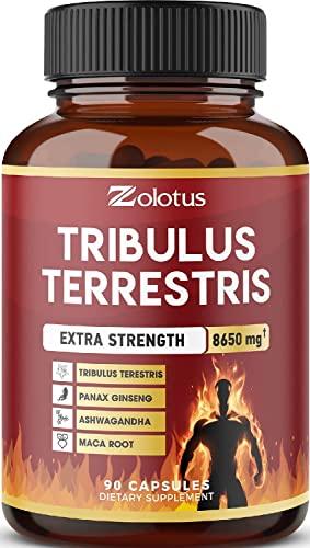 Tribulus Terrestris, 8650mg Per Capsule, High Potency with Ashwagndha, Panax Ginseng, Saw Palmetto, Maca, Shilajit. Boost Energy, Mood, Stamina & Performance, for Men & Women, 3 Months Supply.
