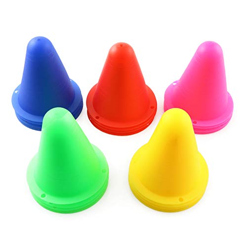 RLECS 20pcs Universal Skating Marker Cones Roller Sport Marker Cup Speed Training Equipment Slalom Roller Skate Pile Marking Cup, 5Colors (Green, Blue, Red, Yellow, Pink)