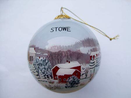 Hand Painted Glass Christmas Ornament – Village Winter Scene Stowe
