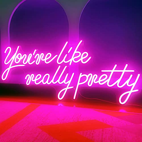 H JSHENLY Large LED Neon Sign for Wall Decor, 28 inches You’re Like Really Pretty Pink Neon Light Signs for Bedroom Bachelorette Party Birthday Wedding Engagement Party Bar Club Decoration