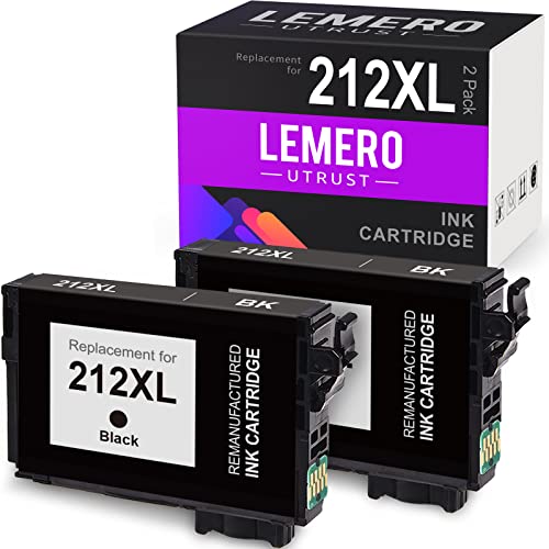LemeroUtrust Remanufactured Ink Cartridge Replacement for Epson 212 212XL T212XL T212 use with Epson Expression Home XP-4100 XP-4105 Workforce WF-2850 WF-2830 (Black, 2-Pack)