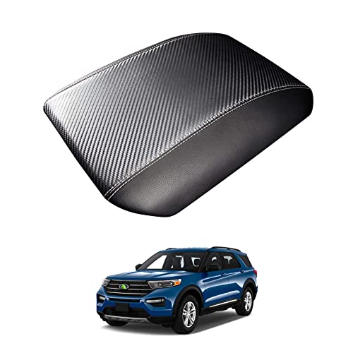 Autorder Custom Fit for Center Console Cover Ford Explorer 2020 2021 2022 2023 Accessories Carbon Fiber Armrest Box Covers Anti-Scratch Leather Protector Pad