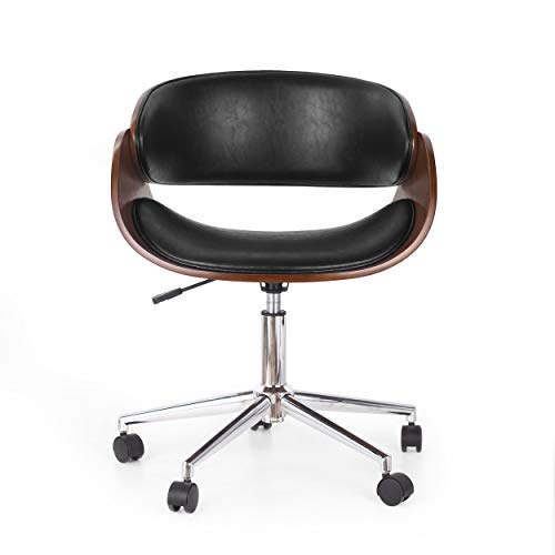 Christopher Knight Home Brinson ARMLESS Office Chair, Midnight Black + Chrome + Walnut