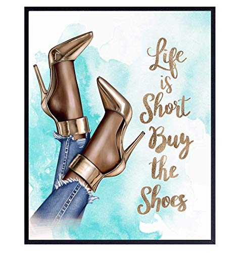 Funny Quote for Black African American Women – Glam Designer Shoes Wall Art Decor – Fashion Design Home Decoration Print for Bathroom, Girls Bedroom, Teens Room – Luxury Gift for Couture Fashionista