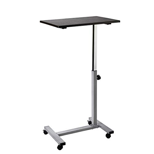 Seville Classics Airlift Height Adjustable Mobile Rolling Laptop Cart Computer Workstation Desk Table for Home, Office, Classroom, Hospital, w/Wheels, Overbed Sit Stand (24″), Espresso