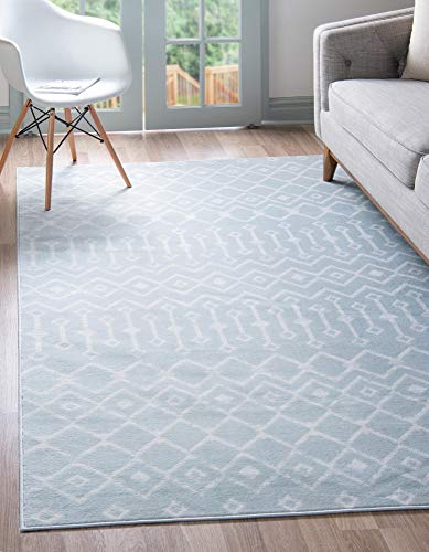 Rugs.com Geometric Kasbah Trellis Collection Rug – 3′ X 5′ Light Blue Low Pile Rug Perfect for Living Rooms, Large Dining Rooms, Open Floorplans