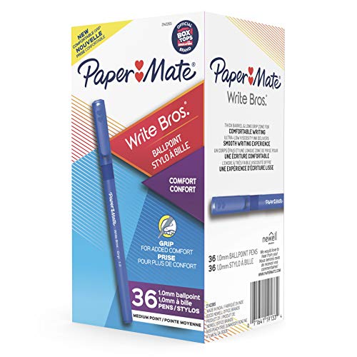 Paper Mate Ballpoint Pens, Write Bros. Grip Blue Ink Pens, Medium Point (1.0mm), 36 Count