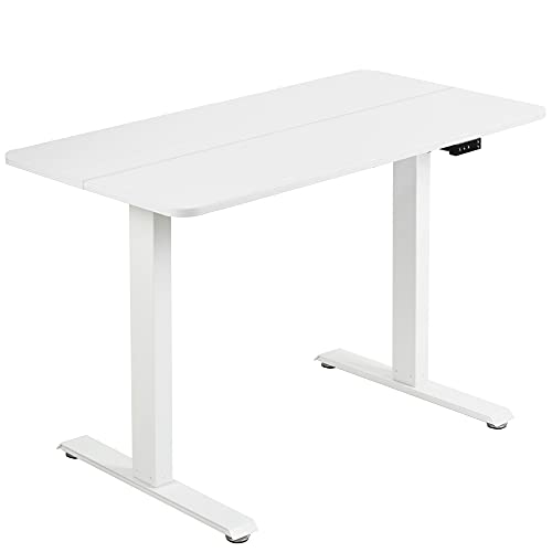 VIVO Electric Height Adjustable 44 x 24 inch Stand Up Desk, Complete Standing Workstation with Memory Controller, White 2 Part Top, White Frame, DESK-E144W
