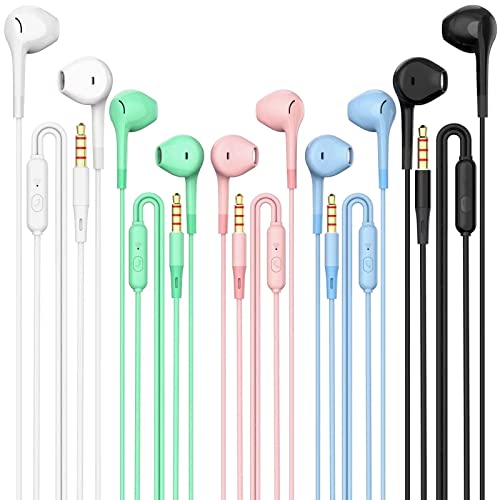 Earbuds Headphones 5 in One Pack, Wired Earbud with Heavy Bass Stereo Noise Blocking, Microphone, Compatible with iPhone, Android Phones, Laptops, Computers, iPad or Any Device with 3.5mm Interface…