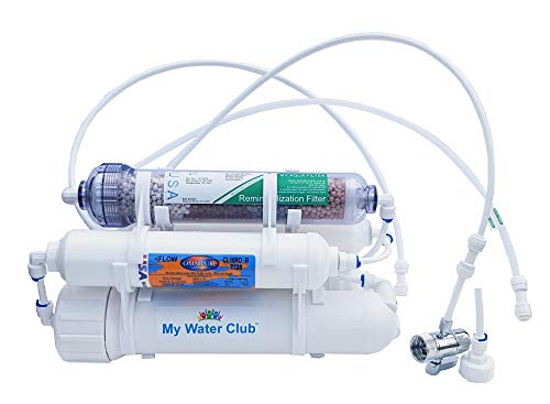 Mineral 5-Stage Countertop MyWaterClub Reverse Osmosis Water Purification System, 100 GPD Membrane, with Post re-Mineralization Filter. Dual Connection: Faucet and Garden/Laundry Hose Adapter