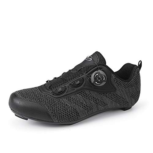 MiFeloo Unisex Knit Cycling Shoes for Outdoor Road Bike Riding or Indoor Peloton Training Cycle Class 3-Bolt Cleats System Compatible Black 12.5 US