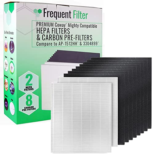 Frequent Filter Coway Airmega Compatible AP-1512HH Mighty Air Purifier Replacement Filters – 2 True HEPA Filters 8 Pre-Cut Activated Carbon Pre-Filters – Fits AP1512HH Item No #3304899 & Airmega 200M