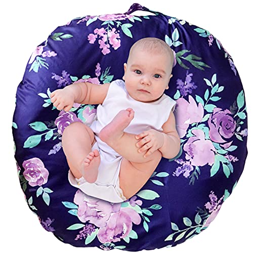 Flower Newborn Lounger Cover, Lounger Cover Purple, Lounger Cover Girl, Breathable & Reusable Lounger Removable Slipcover for Newborn, Snugly Fit Baby Infant Lounger, Purple Floral