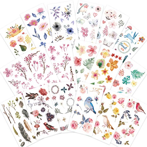 Knaid Watercolor Birds and Flowers Stickers Set – Decorative Sticker for Scrapbooking, Kid DIY Arts Crafts, Album, Bullet Journaling, Junk Journal, Planners, Calendars and Notebook