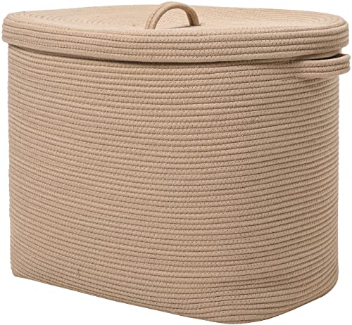 22″x14″x18″ Rectangular Extra Large Storage Basket with Lid, Cotton Rope Storage Baskets, Laundry Hamper, Toy Bin, for Toys Blankets Storage in Living Room, Baby Nursery, All Beige