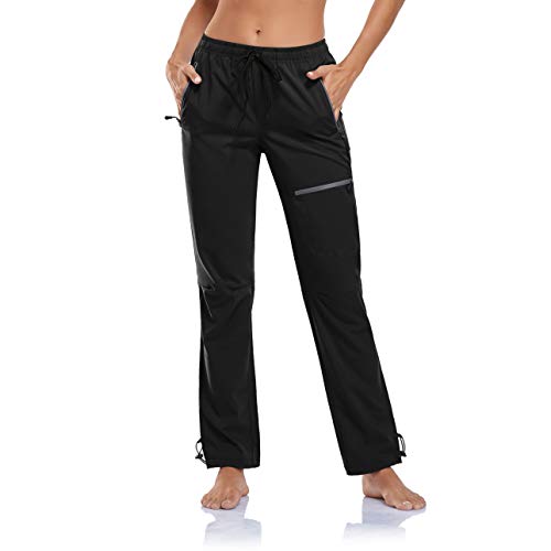 BINSTERAIN Women’s Cargo Hiking Pants Zipper Pockets Lightweight Outdoor Elastic Waist Quick Dry Water Resistant UPF 50+ (Black, L)