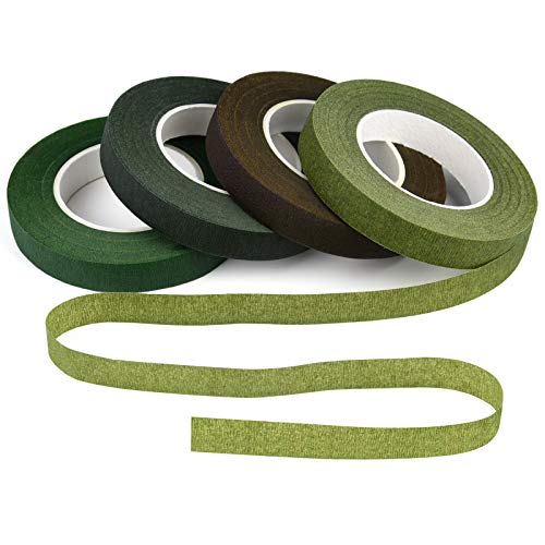 KUUQA 4 Rolls 1/2″ Wide Floral Tapes for Bouquet Stem Wrapping and Floral Crafts,Wedding Bouquet,Dark Green,Light Green,Grass Green,Dark Brown