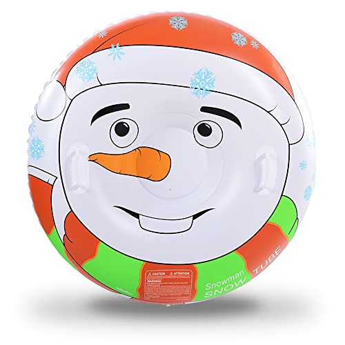 Snow Tube, Heavy Duty Snow Sleds for Kids and Adults, 48 Inches Snowman Inflatable Sleds with Double Bottom for Outdoor Sledding, Snowman Snow Party