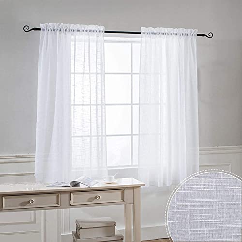 Cozynight White Sheer Curtains 63 inch Length Linen Curtain Sheers Transparent Window Curtains Kitchen Bathroom Small Curtains Cafe Curtains Light Filtering Rod Pocket 2 Panels(White, 52″x63″)