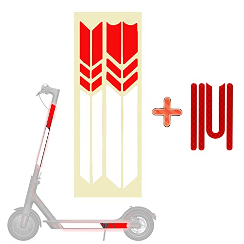 GLDYTIMES Scooter Parts Reflective Strip Film Frame Pedal Sticker for AOVO/ XIAOMI Mijia M365 Electric Scooter, Front & Rear Wheel Waterproof Sticker Replacement (Red-White)