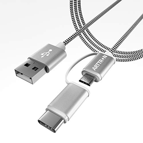 ARTTRON Type C&Micro USB 2 in 1 Fast Charging Cable,1X10Ft Extra Long Durable Fast Charging Cord for Android Phone, Samsung Galaxy S10/9/8/7, Xbox One Controller, Dualshock 4, PS4, Car Charger etc.