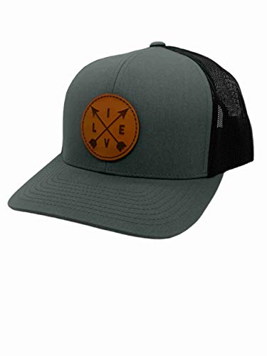 Apollo Cap Co. Trucker Cap – Leather Live Circle Patch Hat – Snapback Closure – Mid Profile Crown – Great for Men and Women! (Graphite/Black)
