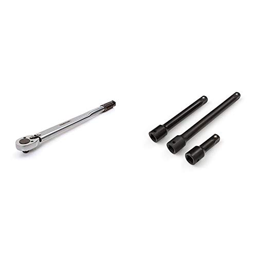 TEKTON 1/2 Inch Drive Click Torque Wrench (25-250 ft.-lb.) | 24340 & 1/2 Inch Drive Impact Extension Set, 3-Piece (3, 6, 8 in.) | 4971