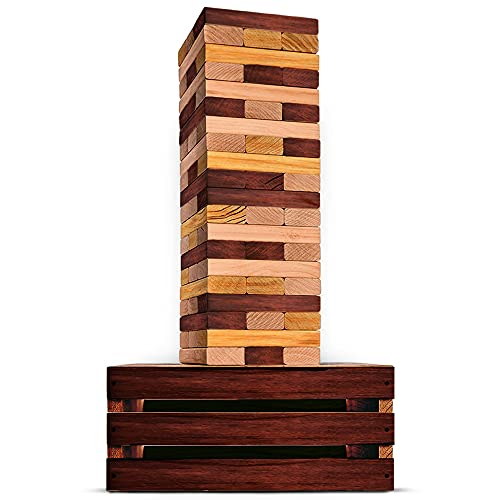 SWOOC Games – Reclaimed Giant Tower Game | 60 Large Blocks | Storage Crate/Outdoor Game Table | Starts Over 2.5ft Big | Max Height of 5ft | Genuine Jumbo Toppling Yard Games | Jumbo Backyard Set