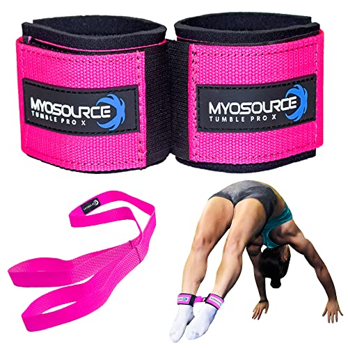 Tumble Pro X Ankle Straps – Cheerleading, Gymnastics Tumble Training Defrogger Keeps Ankles Together During Stunting and Back Tuck, Handspring Skills Training – Adjustable (Pink)