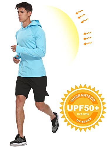 LABEYZON Men’s UPF 50+ Sun Protection Hoodie Shirts Long Sleeve SPF/UV Sun Shirts Outdoor Hiking Running Fishing Shirts with Thumbholes (Blue M) | The Storepaperoomates Retail Market - Fast Affordable Shopping