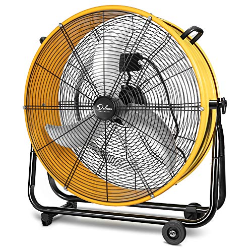 Simple Deluxe 24 Inch Metal Drum Fan, 3 Speed High Velocity Floor Fan for Warehouse, Workshop, Factory and Basement, Yellow