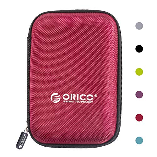 ORICO Hard Drive Case 2.5 inch External Drive Storage Carrying Bag Waterproof Shockproof with Inner Size 5.5×3.5×1.0inch for Organizing HDD and Electronic Accessories, Red(PHD-25)