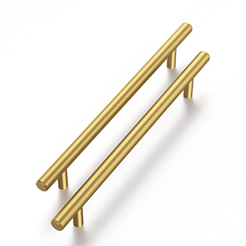 Haliwu 10 Pack Gold Cabinet Pulls,5 Inch Hole Center Brushed Brass Cabinet Pulls Stainless Steel Pulls for Cabinets Dresser Drawer Handles Gold