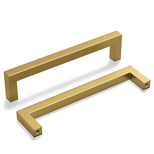 Haliwu 10 Pack/Brass Cabinet Pulls 5 inch, Gold Cabinet Handles Brushed Gold Cabinet Pulls Gold Kitchen Hardware Square Pulls