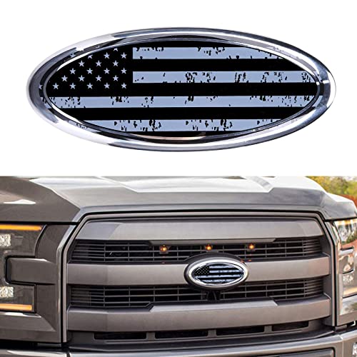 9inch Emblem for Ford, American Flag Front Grille Emblem F150 Emblem Ford Tailgate Emblem Oval 9″X3.5″ Fits for 04-14 F250 F350, 11-14 Edge, 11-16 Explorer, 06-11 Ranger Black