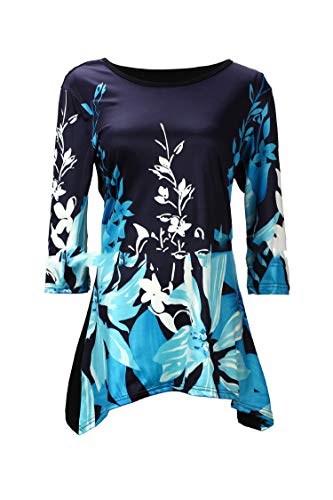 Andongnywell Women’s Fashion Half Sleeve T-Shirt Floral Print Ladies Casual Hedging Printed Top Blouse (Sky Blue,Medium)