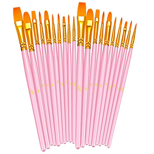 BOSOBO Paint Brushes Set, 2 Pack 20 Pcs Round Pointed Tip Paintbrushes Nylon Hair Artist Acrylic Paint Brushes for Acrylic Oil Watercolor, Face Nail Art, Miniature Detailing & Rock Painting, Pink