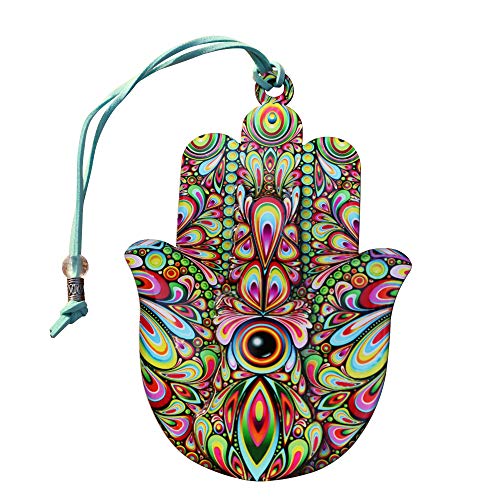 ClipGrip Hamsa Wall Decor | Wooden Hand of Fatima Hanging Priestly Blessing Evil Eye Protection for Home & Gift (6.5″ – Colorful Design)