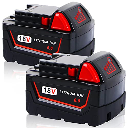 CaliHutt 【Upgrade 2Pack 6.0Ah 18V Replace Battery for Milwaukee M18 Battery 48-11-1810 48-11-1820 48-11-1850 48-11-1828 48-11-1860 Cordless Power Tools High Capacity XC Lithium Ion Battery