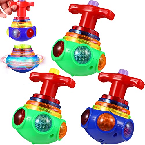 TOYANDONA 3Pcs Spinning Top Toys, LED Light Up Flashing Music Spinning Tops for Kids Gifts Birthday Party Favors Goodie Bag Fillers（Random Color