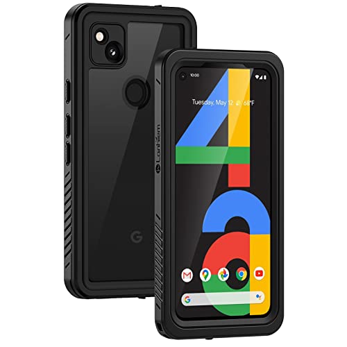 Lanhiem Pixel 4a Case, IP68 Waterproof Dustproof Shockproof Case [NOT Fit 5G Version] with Built-in Screen Protector, Full Body Underwater Protective Cover for Google Pixel 4a (4G Only), Black/Clear