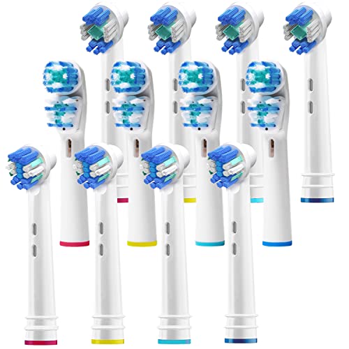 Replacement Brush Heads Compatible with Oral b Braun- 12 Electric Toothbrush Heads for Oralb- Double Clean, Floss & 3D PRO White Brushes- Fits The Kids Pro 1000 Sonic Floss, Dual, Cross, & More