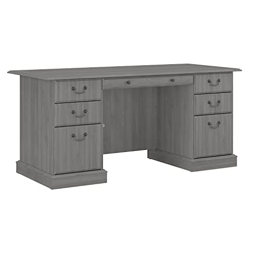 Bush Furniture Saratoga Executive Desk with Drawers, Modern Gray