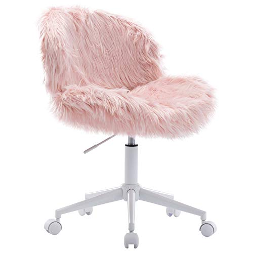 Wahson Cute Faux Fur Task Chair with Wheels, Comfy Sherpa Fuzzy Swivel Desk Chair Armless, for Adults and Kids, Living Room, Bedroom, Vanity, Home Office, Blush Pink